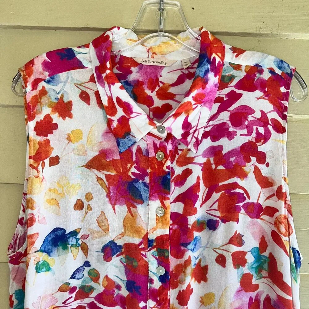SOFT SURROUNDINGS Summer Blooms Sleeveless Button Front Tunic Blouse - Picture 4 of 10